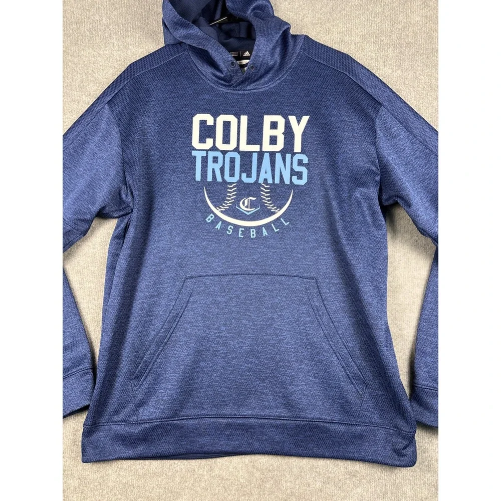 Adidas Colby Trojans Baseball Climalite Hoodie Size L Blue Heather Pullover